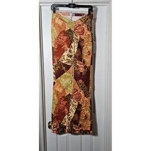 Urban Outfitters Velvet Patchwork Ruched V-Front Flare Floral Pants Size 26 Boho